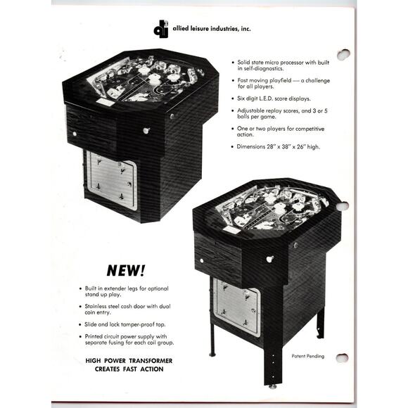 Hearts Spades Pinball Flyer Original Retro Cocktail Table Allied Leisure 1978 - Picture 2 of 2